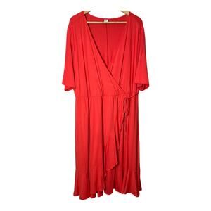 Old Navy Faux Wrap Dress Coral Orange Ruffle Short Sleeve Midi XXL